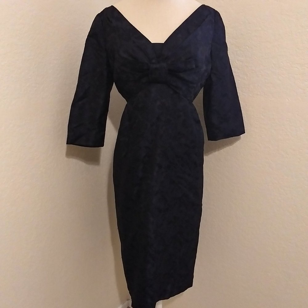 Vintage 1960s Black Brocade Bow wiggle dress
